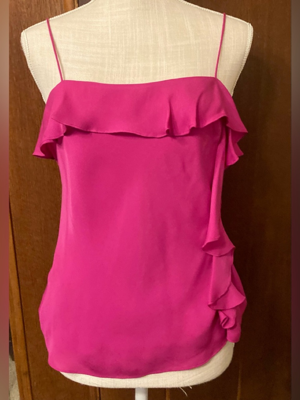 Lauren Ralph Lauren 100% Silk Spaghetti Strap Ruffle Top, sz 6